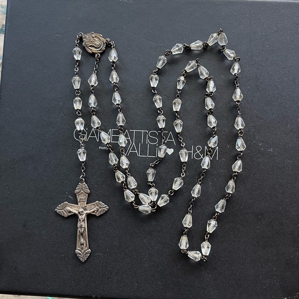 Vintage Dean Sterling Silver and Beads Rosary Necklace